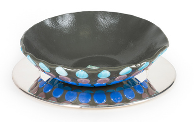 Anthracite glass bowl with pastel-coloured drop accents (diam. 30 cm)