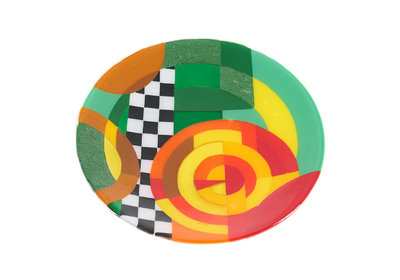 Red, yellow, green, bronze bowl (diam. 30 cm)